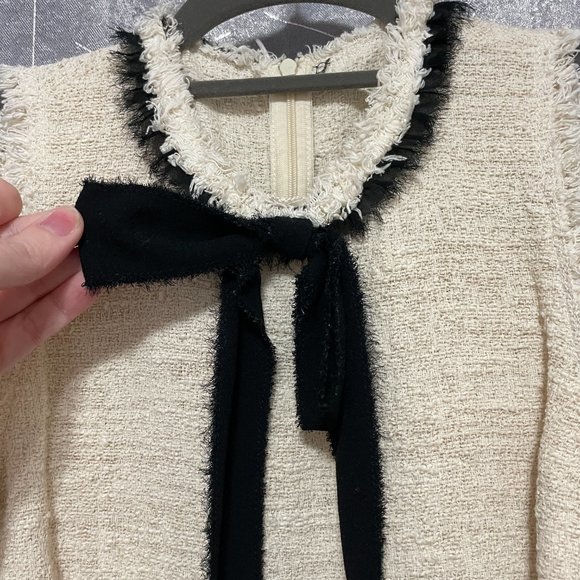 Cream & Black Bow Tweed Fit & Flare Dress - 28" Waist - Picture 5 of 9